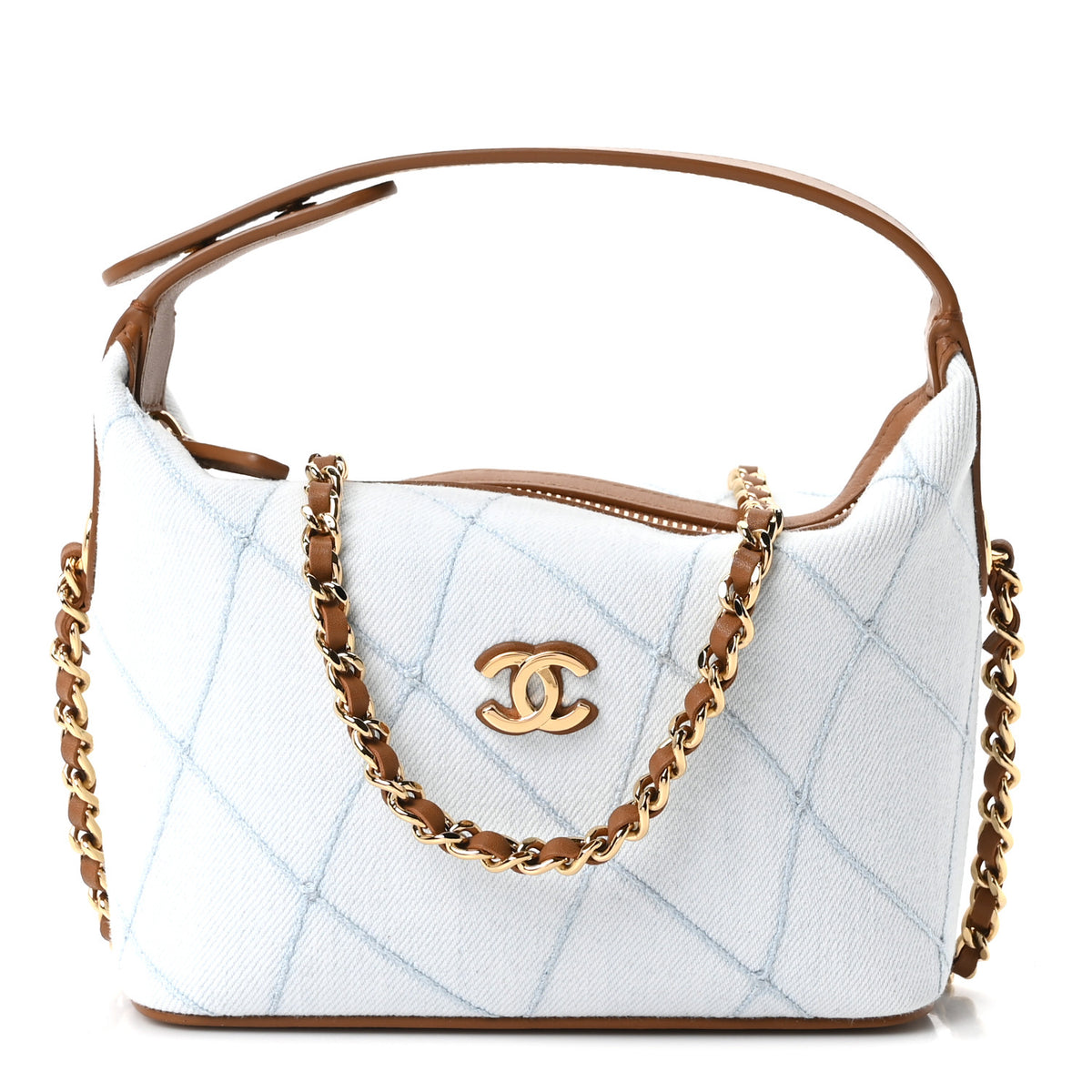 Denim Calfskin Quilted Coco Beach Top Handle Long Vanity Blue Brown