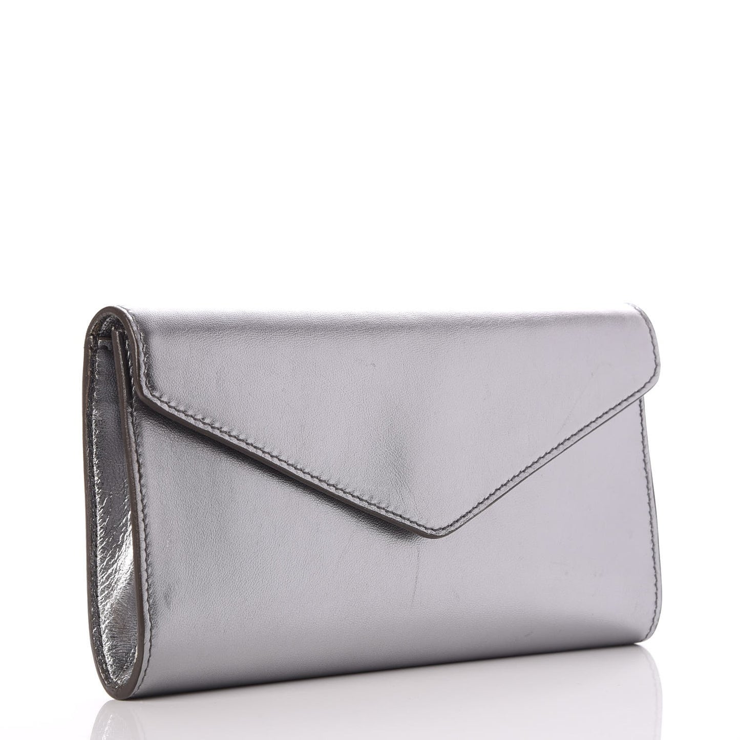 Metallic Calfskin Y-Mail Clutch Silver