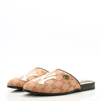 Gucci X MLB Monogram NY Yankees Embroidered Womens GG Slippers 36 Beige Ruggine 3 of 8