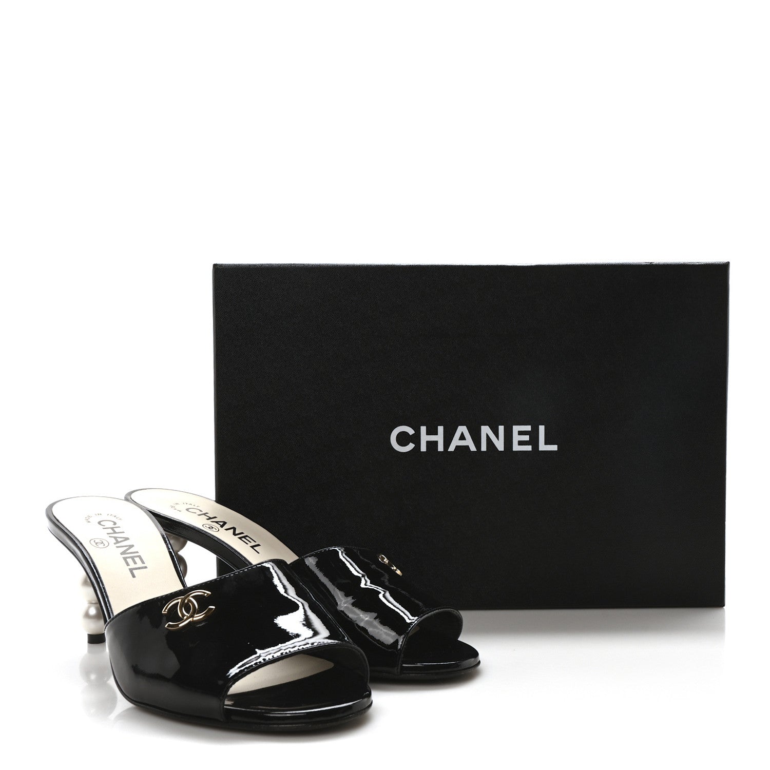 Chanel Patent Lambskin Pearl Mules 37.5 Black 8 of 8