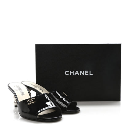 Chanel Patent Lambskin Pearl Mules 37.5 Black 8 of 8