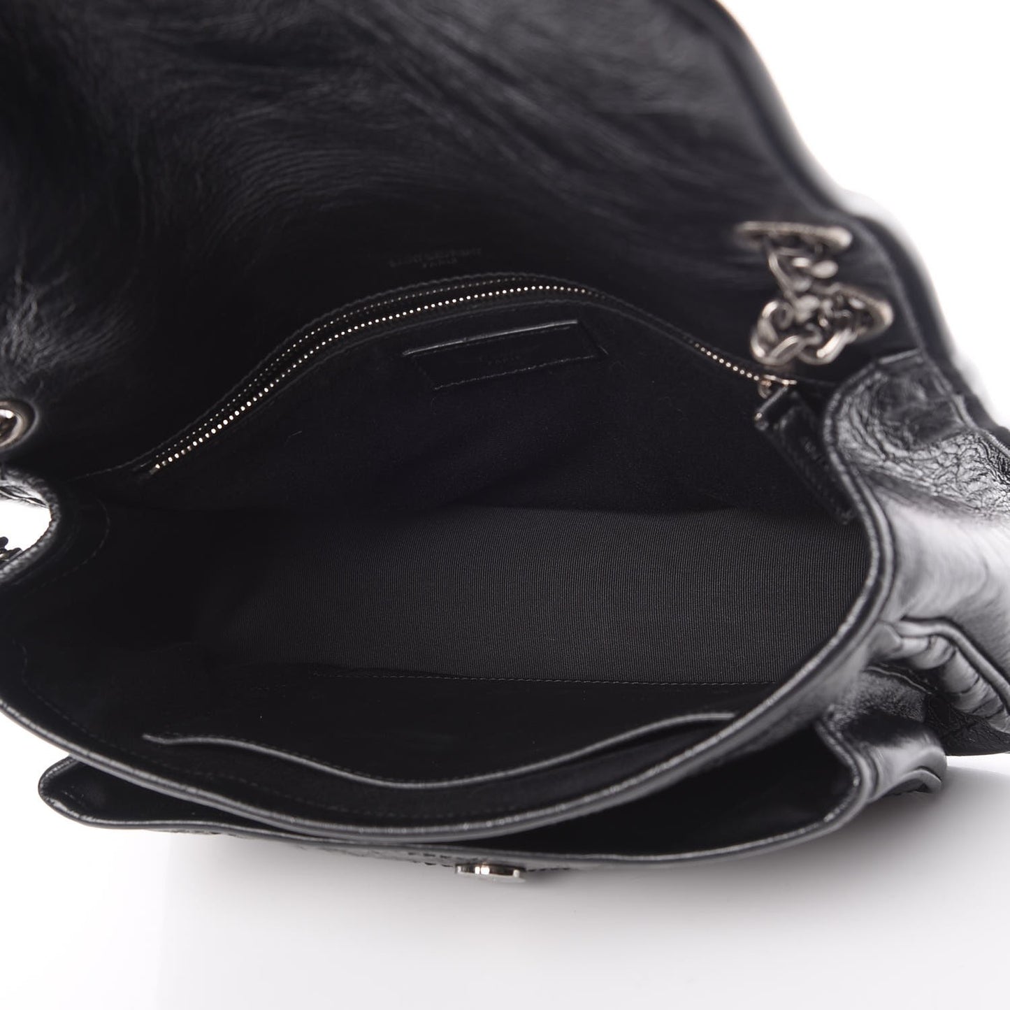 Crinkled Calfskin Matelasse Monogram Medium Niki Chain Satchel Black