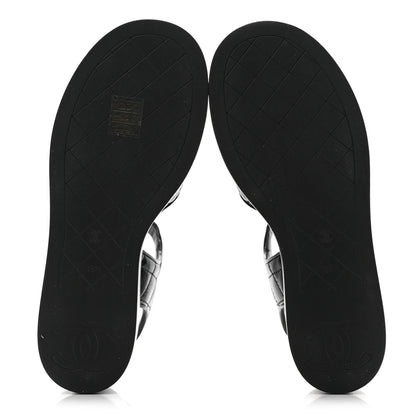 Chanel Lambskin Quilted Peep Toe Wedge Sandals 36.5 Black 5 of 19