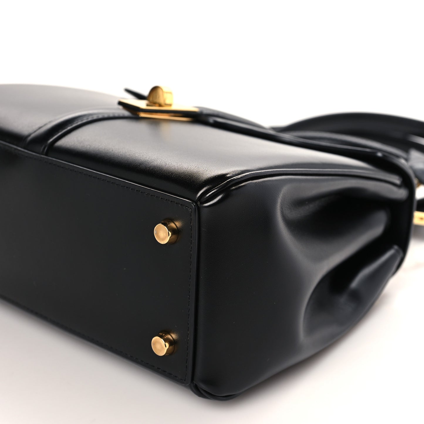 Satinated Calfskin Small 16 Top Handle Bag Black