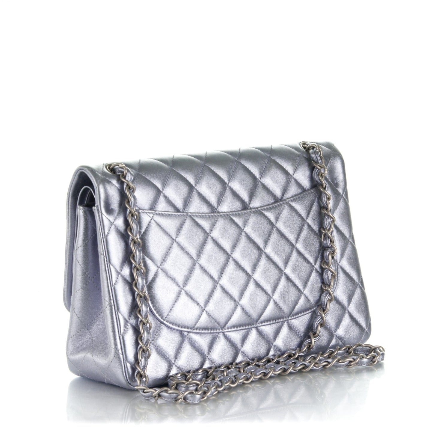 Metallic Lambskin Quilted Jumbo Double Flap Light Purple