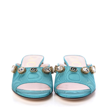 Gucci Moire Fabric Crystal Embellished Lyric Slide Sandals 36 TurquoIse 2 of 11