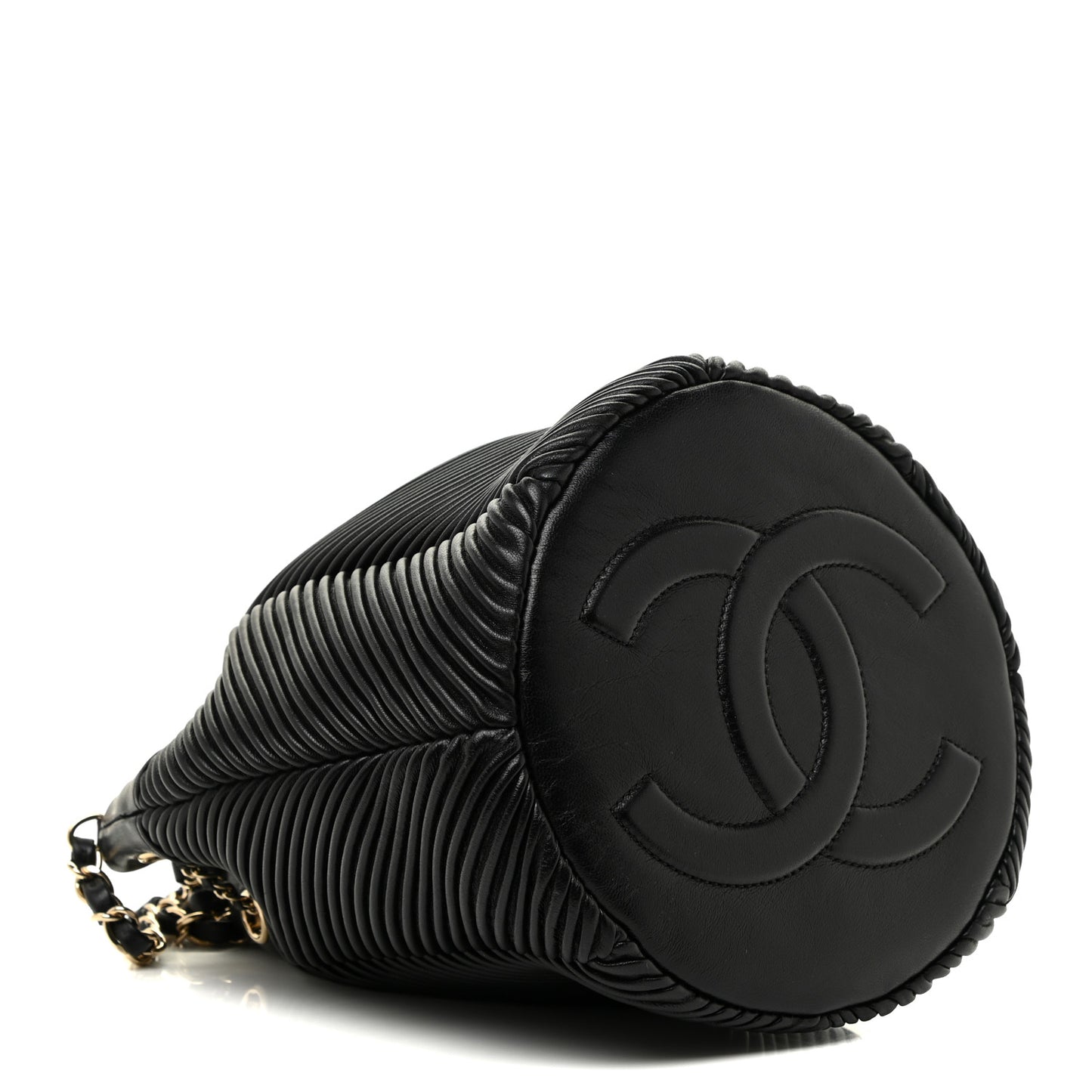 Lambskin Chevron Drawstring Bag Black