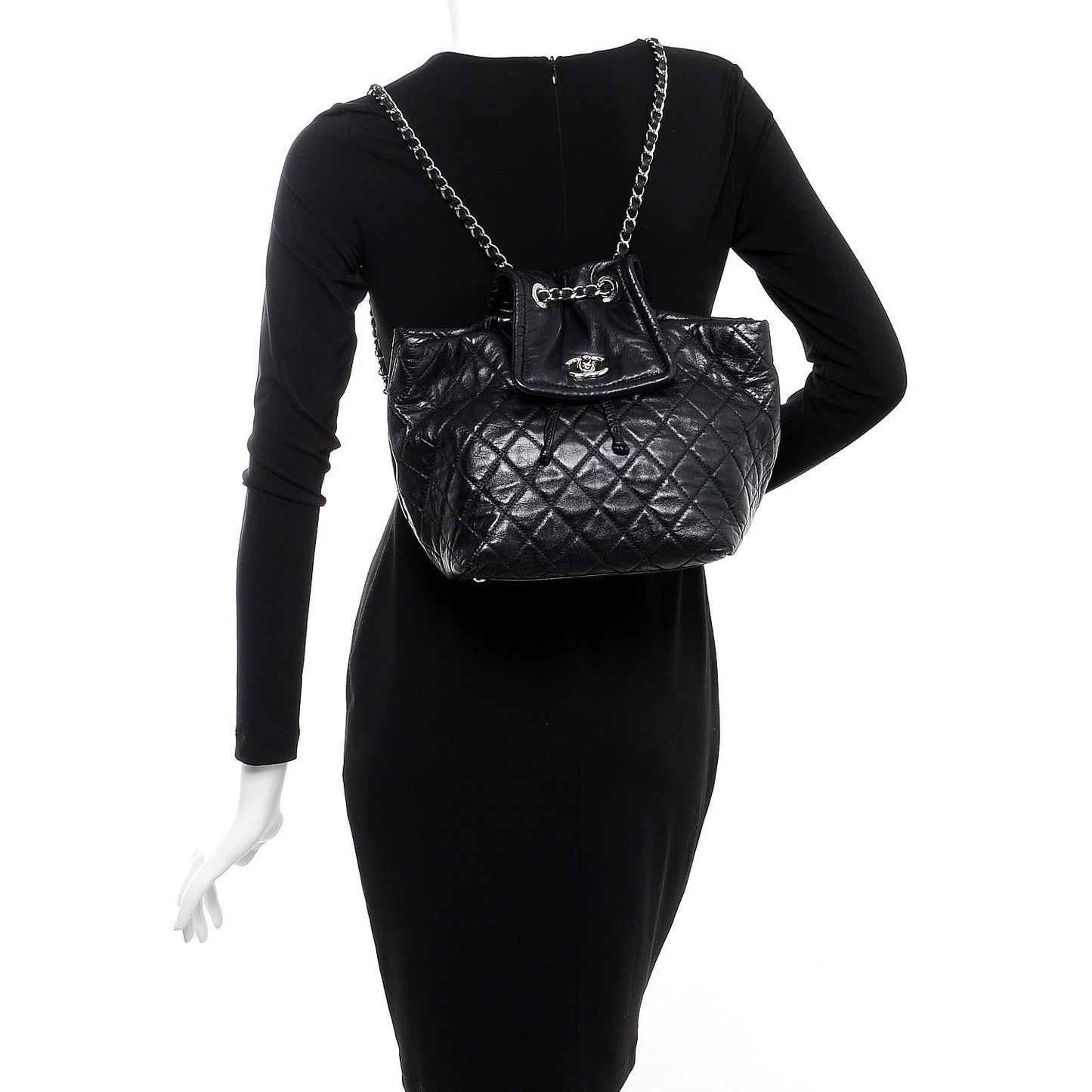 Glazed Calfskin Quilted Beijing Backpack Black