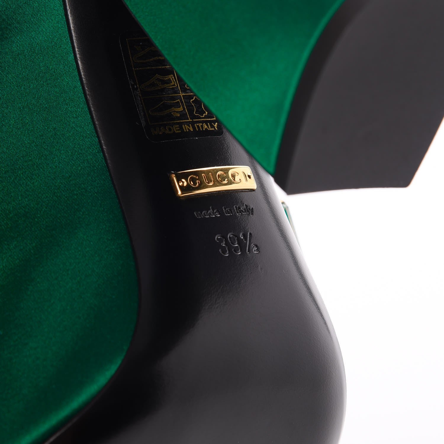 Gucci Silk Satin Crystal Embellished High Heel Slide Sandals 39.5 Emerald 6 of 9