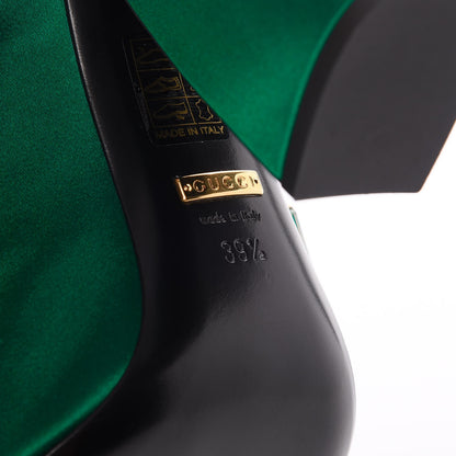 Gucci Silk Satin Crystal Embellished High Heel Slide Sandals 39.5 Emerald 6 of 9
