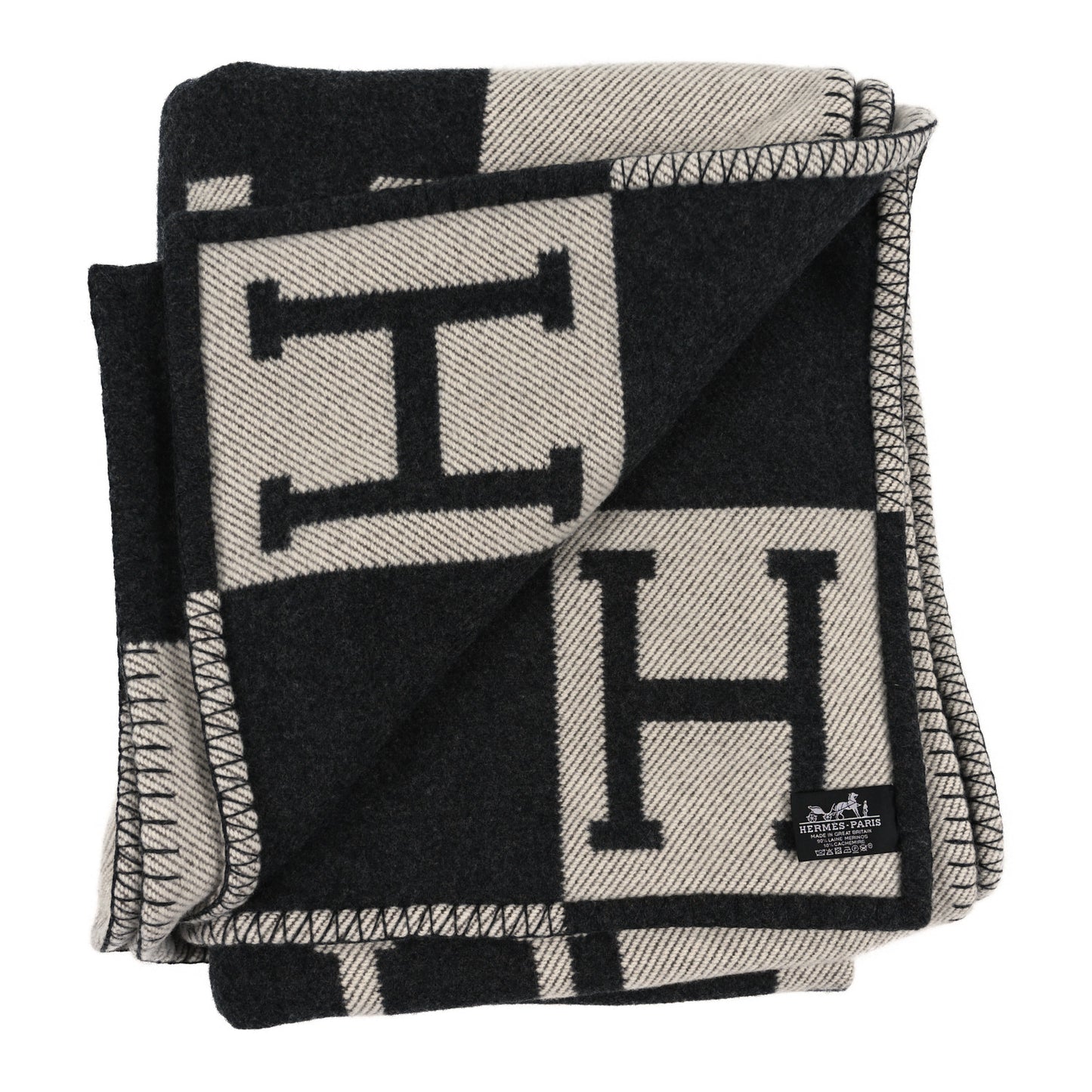 Wool Cashmere Avalon Blanket Ecru Gris Fonce