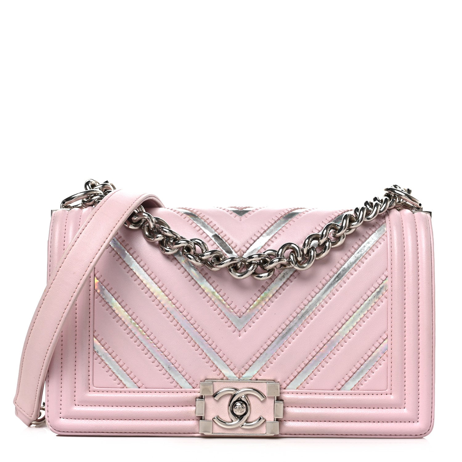 Chanel Lambskin Iridescent PVC Medium Boy Flap Light Pink Silver 1 of 11