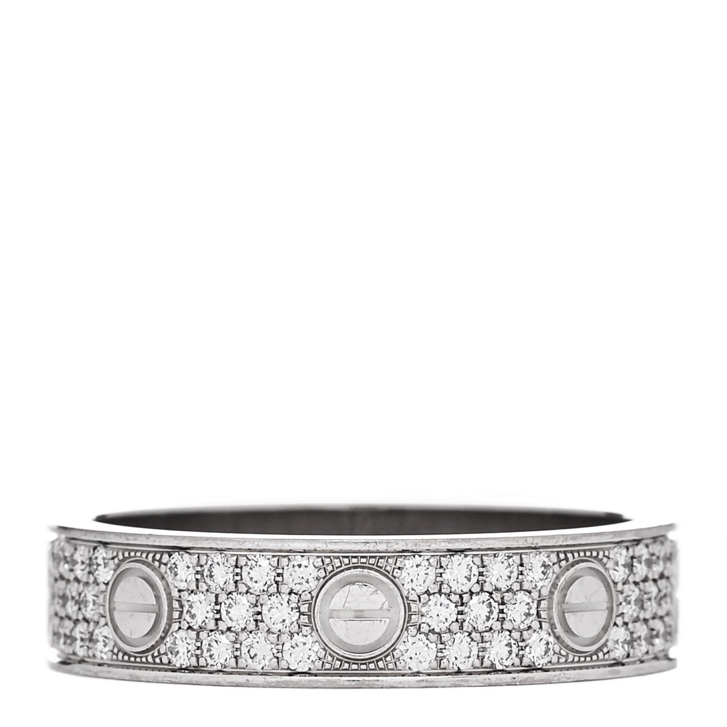 18K White Gold Diamond 5mm LOVE Paved Ring 56 7.75