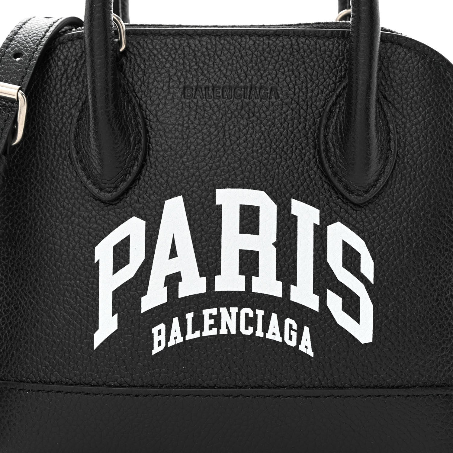Balenciaga Grained Calfskin Cities Paris XXS Ville Top Handle Bag Black White 9 of 11