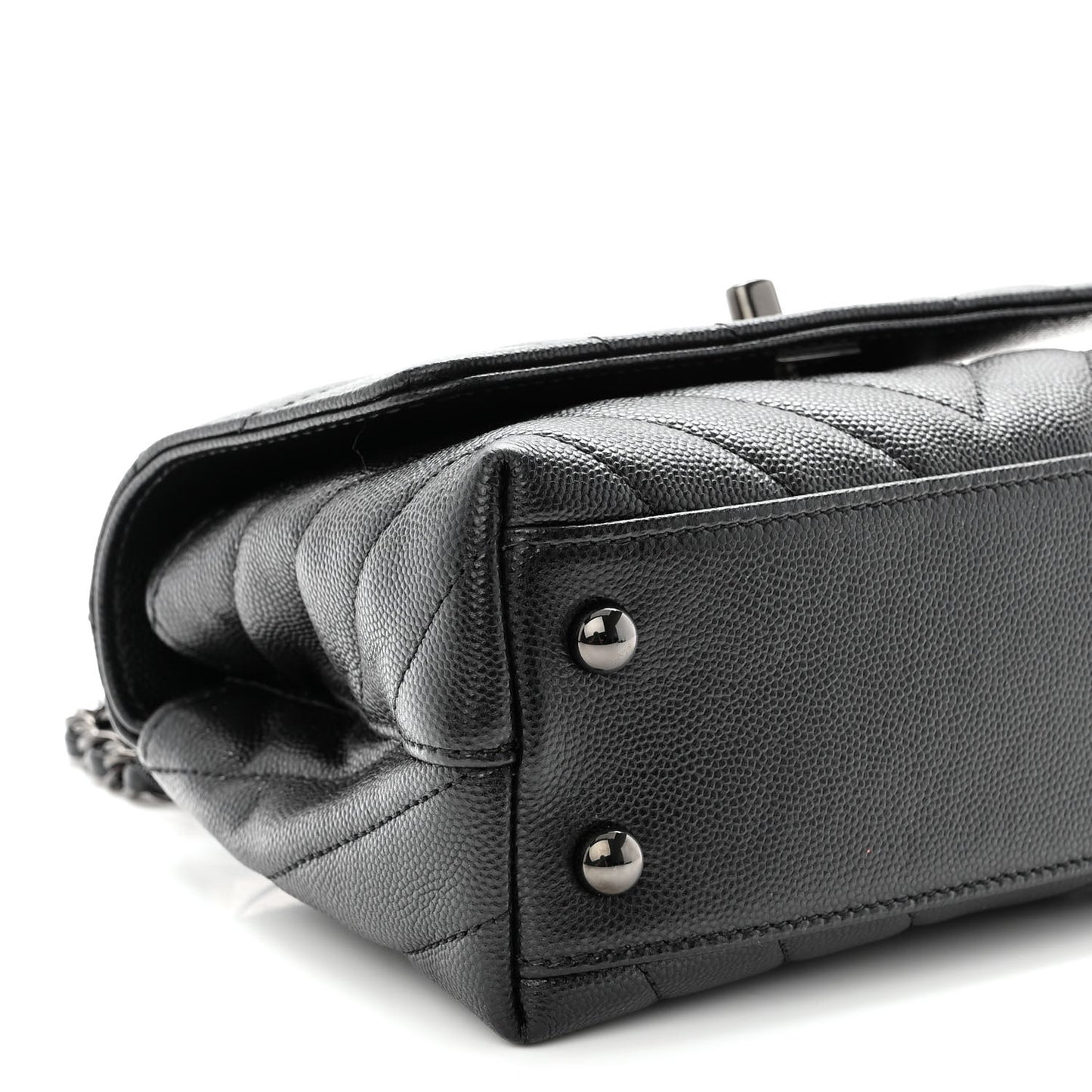 Caviar Chevron Quilted Extra Mini Coco Handle Flap So Black