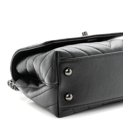 Chanel Caviar Chevron Quilted Extra Mini Coco Handle Flap So Black 9 of 10