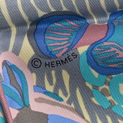 Hermes Silk Under The Waves Scarf 90 Aqua Rose Pale Turquoise 5 of 6