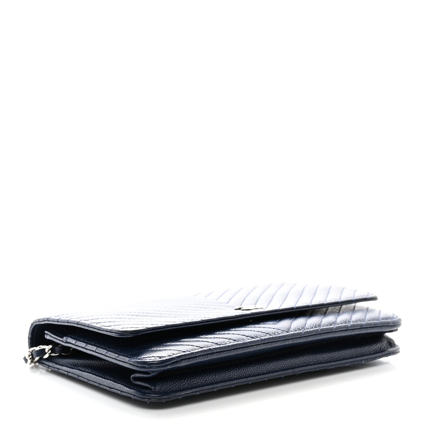 Chanel Caviar Chevron Quilted Wallet On Chain WOC Navy 4 of 13