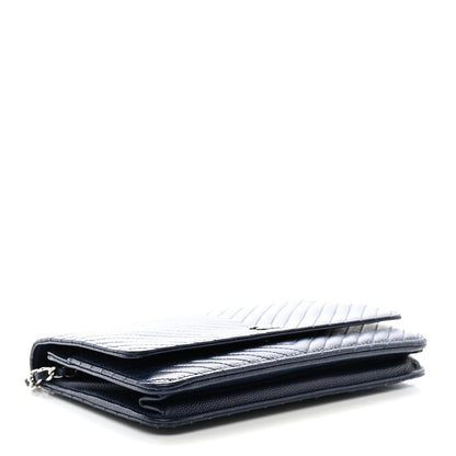 Chanel Caviar Chevron Quilted Wallet On Chain WOC Navy 4 of 13