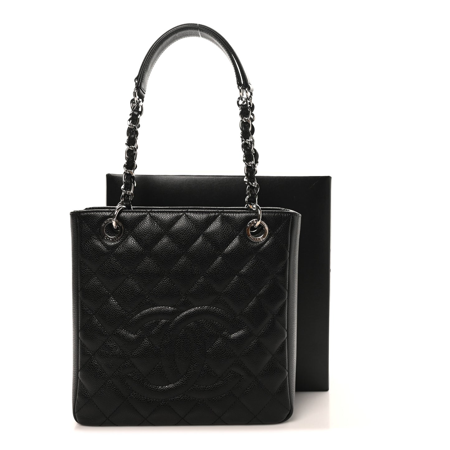 Caviar Quilted Petit Shopping Tote PST Black