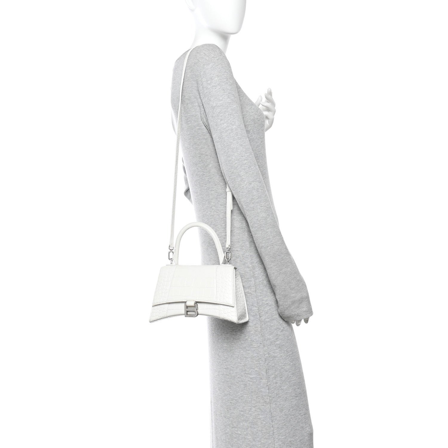 Balenciaga Calfskin Crocodile Embossed Small Hourglass Top Handle Bag White 2 of 11