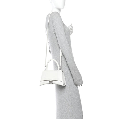 Balenciaga Calfskin Crocodile Embossed Small Hourglass Top Handle Bag White 2 of 11