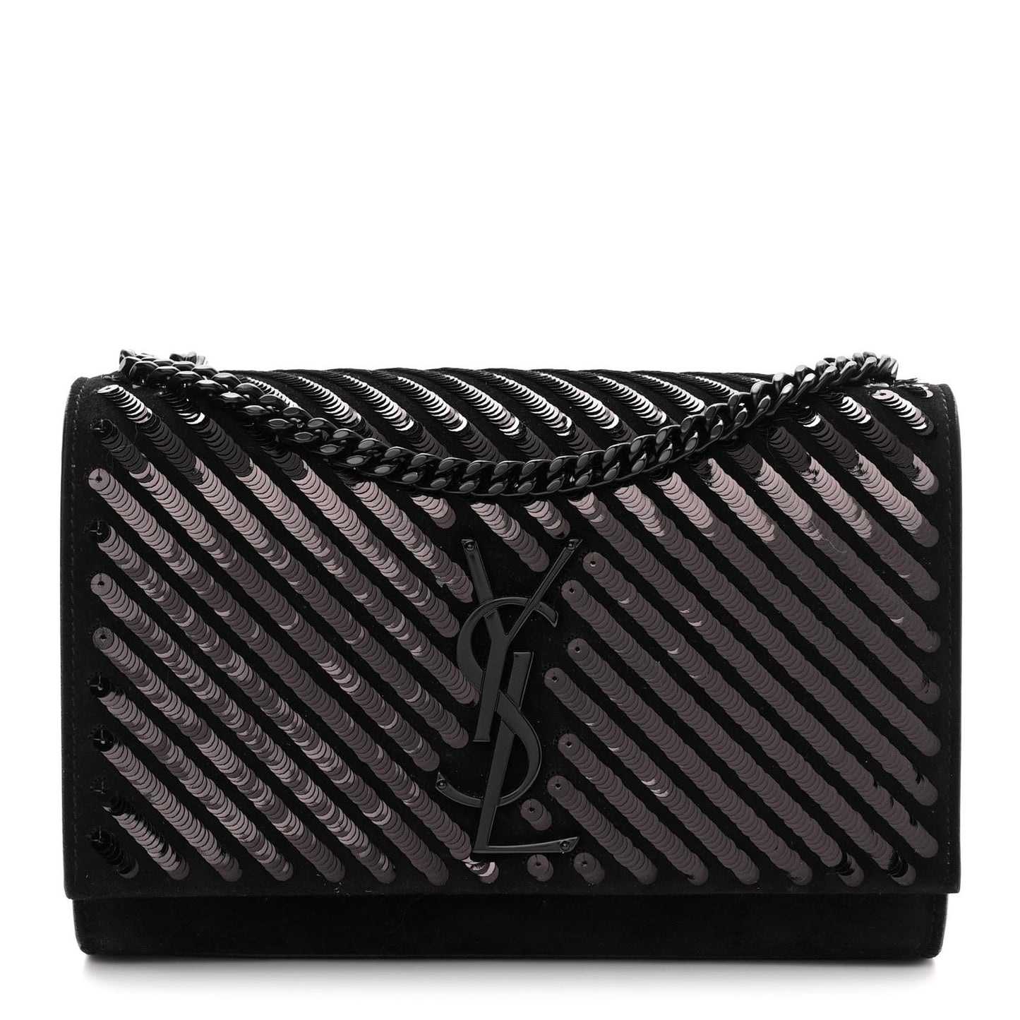 Suede Sequin Small Classic Monogram Kate Satchel Black