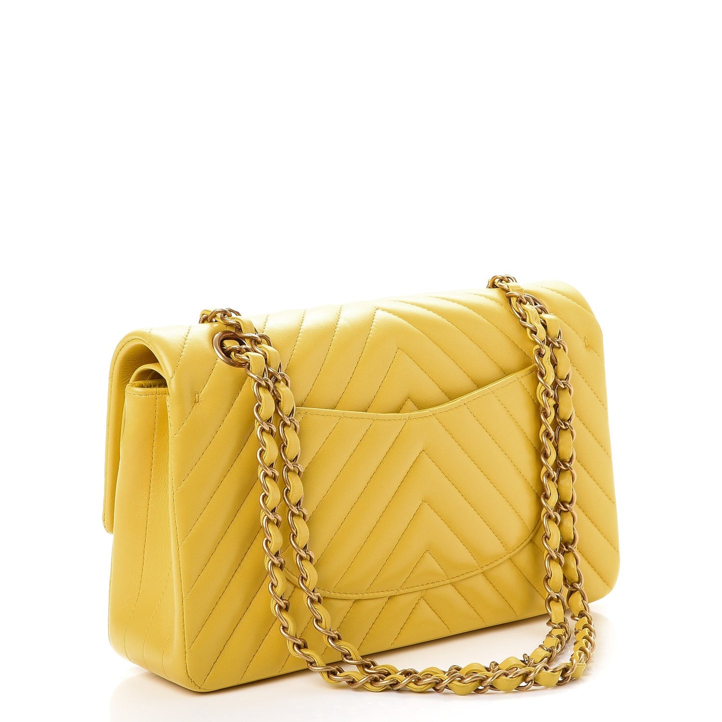 Lambskin Chevron Quilted Medium Double Flap Yellow