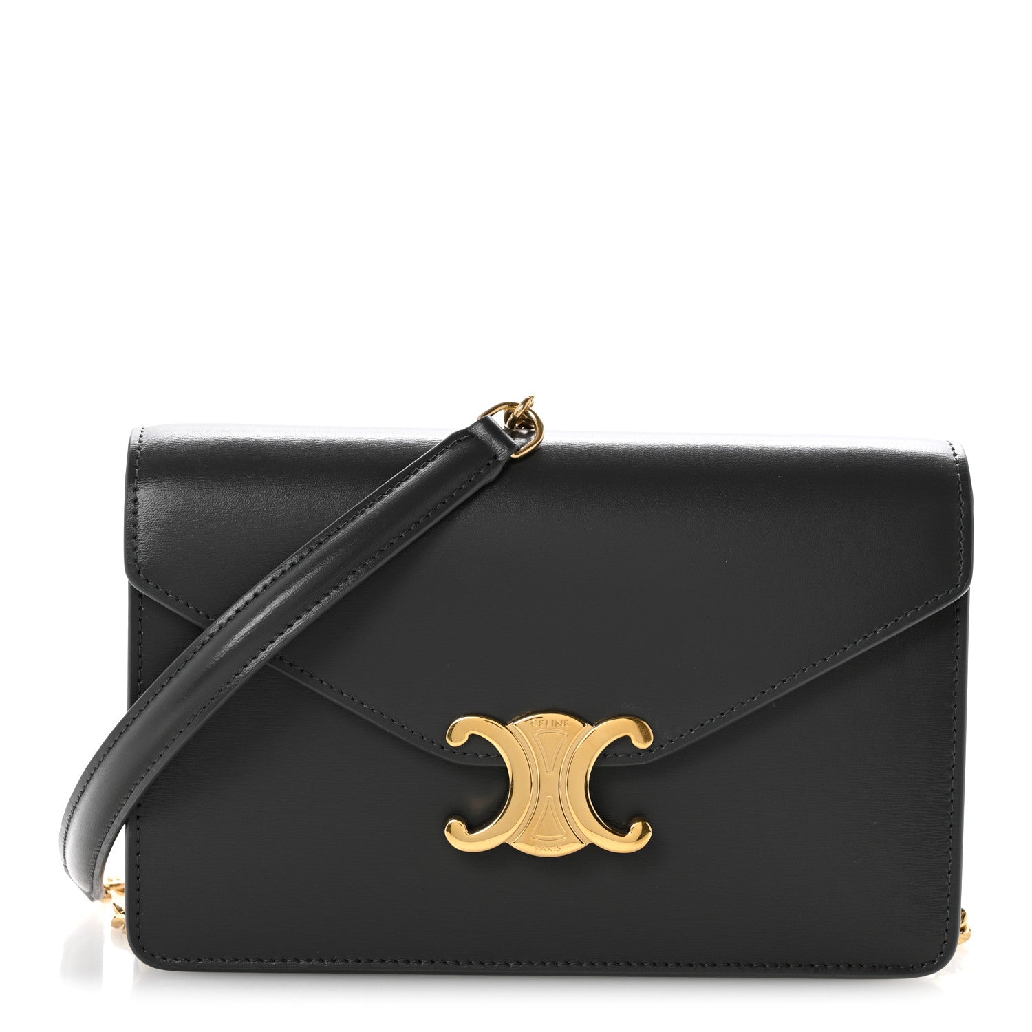 Celine Shiny Calfskin Triomphe Margo Wallet on Chain Anthracite 1 of 14