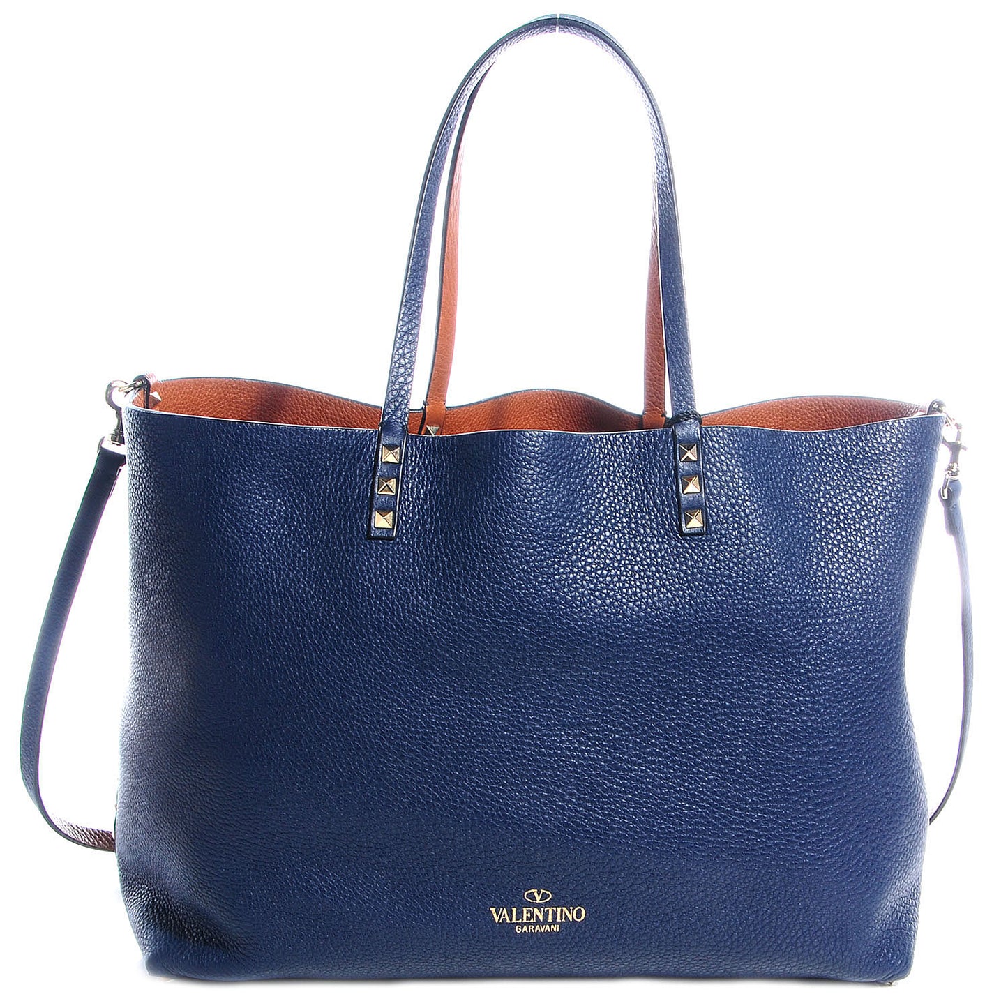 Pebbled Calfskin Medium Rockstud Reversible Tote Light Cuir Marine