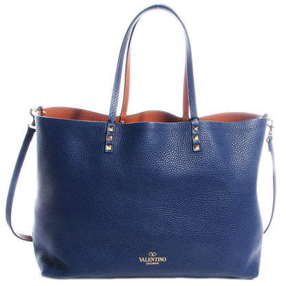 Valentino Garavani Pebbled Calfskin Medium Rockstud Reversible Tote Light Cuir Marine 1 of 7