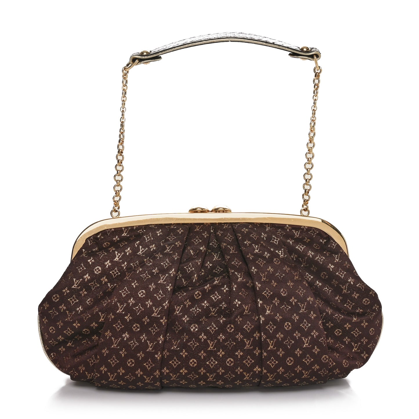 Satin Monogram Aumoniere Clutch Brown