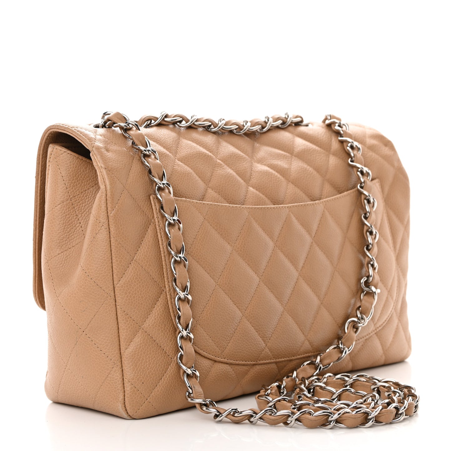 Caviar Quilted Jumbo Single Flap Beige