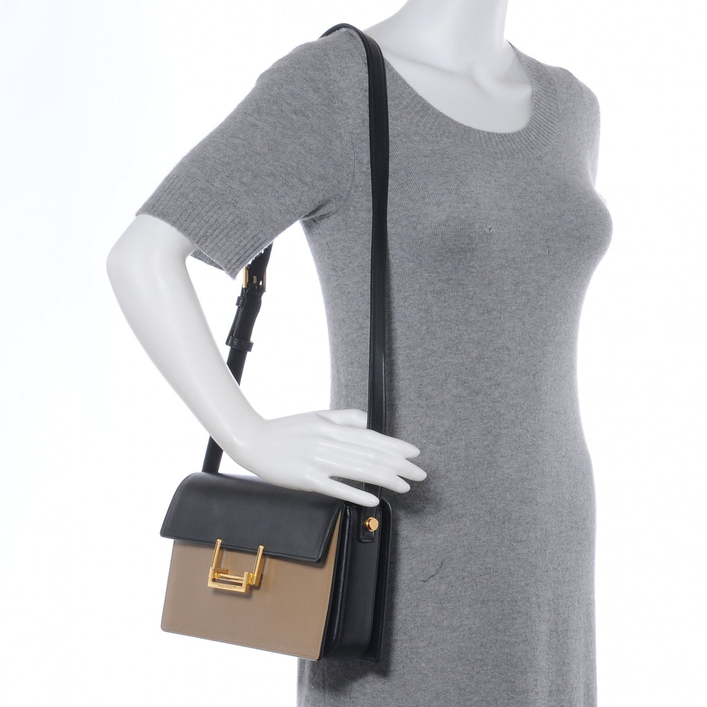 Leather Medium Bi-Color Lulu Satchel Beige Black