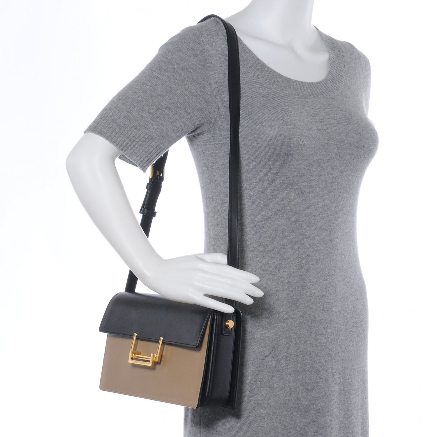 Saint Laurent Leather Medium Bi-Color Lulu Satchel Beige Black 2 of 8