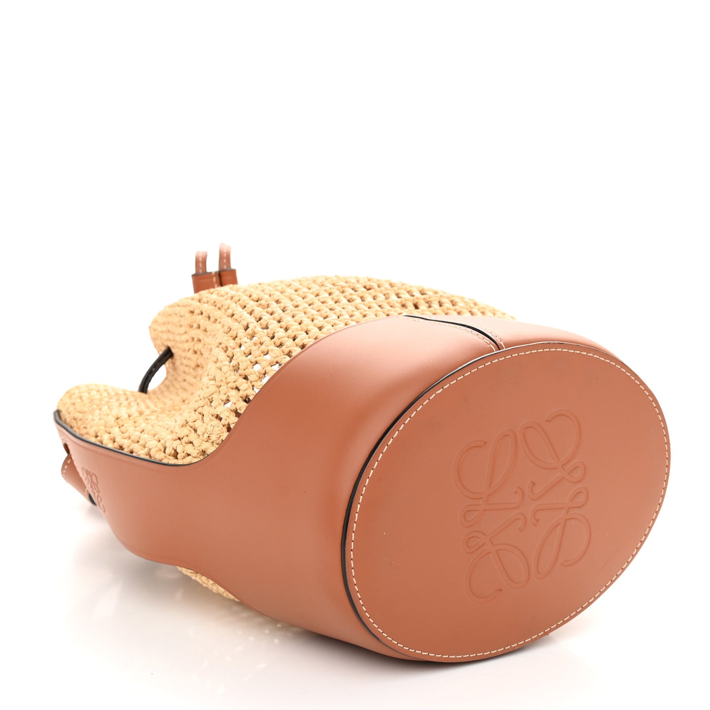 Raffia Calfskin Balloon Bucket Bag Natural Tan
