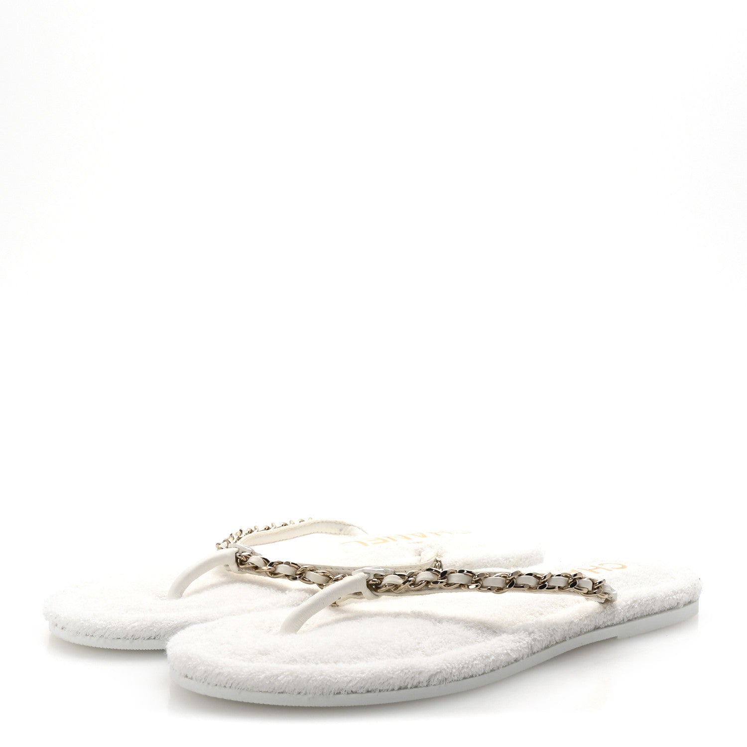 Chanel Lambskin Terry Cloth CC Chain Thong Sandals 36 White 4 of 10