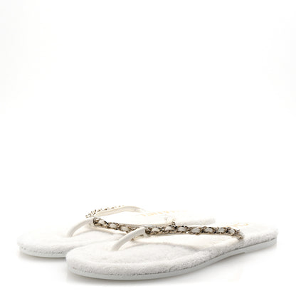 Chanel Lambskin Terry Cloth CC Chain Thong Sandals 36 White 4 of 10
