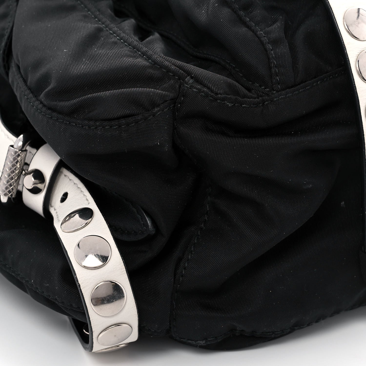 Prada Nylon New Vela Studded Messenger Black White 7 of 8