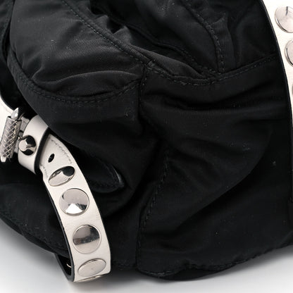Prada Nylon New Vela Studded Messenger Black White 7 of 8