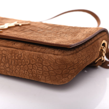 Saint Laurent Crocodile Embossed Suede Monogram Tassel Kate 99 Tan 9 of 9