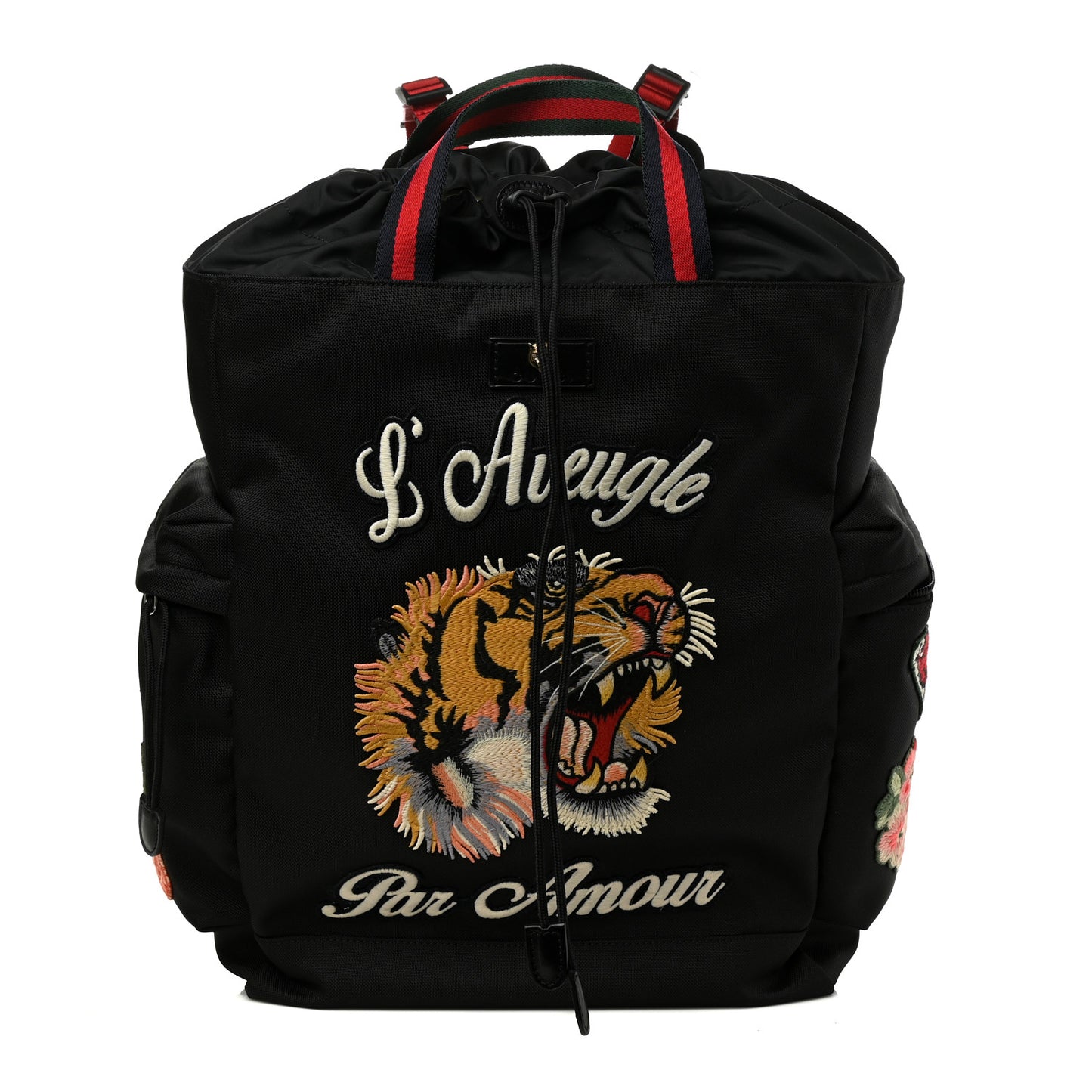 Techno Canvas Web L'Aveugle Par Amour Embroidered Drawstring Backpack Black