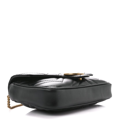Gucci Calfskin Matelasse Mini GG Marmont Shoulder Bag With Case Black White 5 of 13