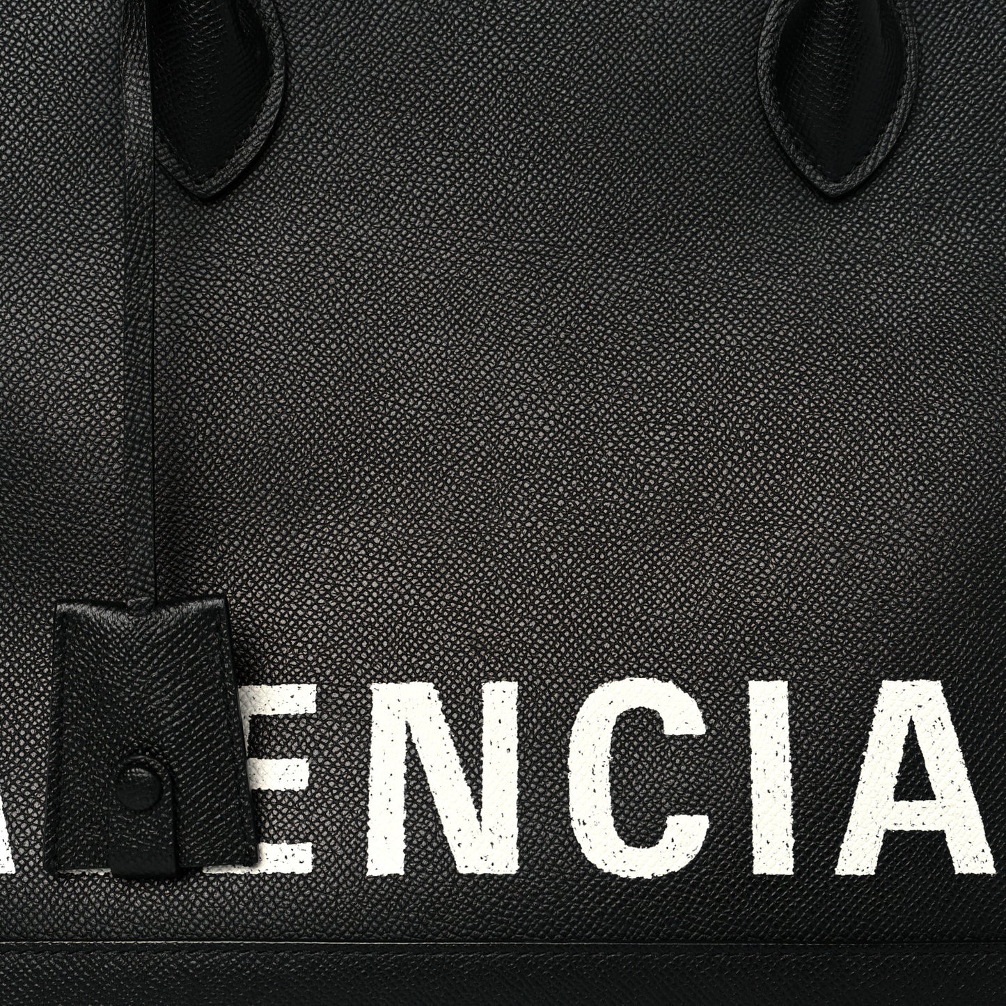 Signature Grained Calfskin Logo M Ville Top Handle Bag Black