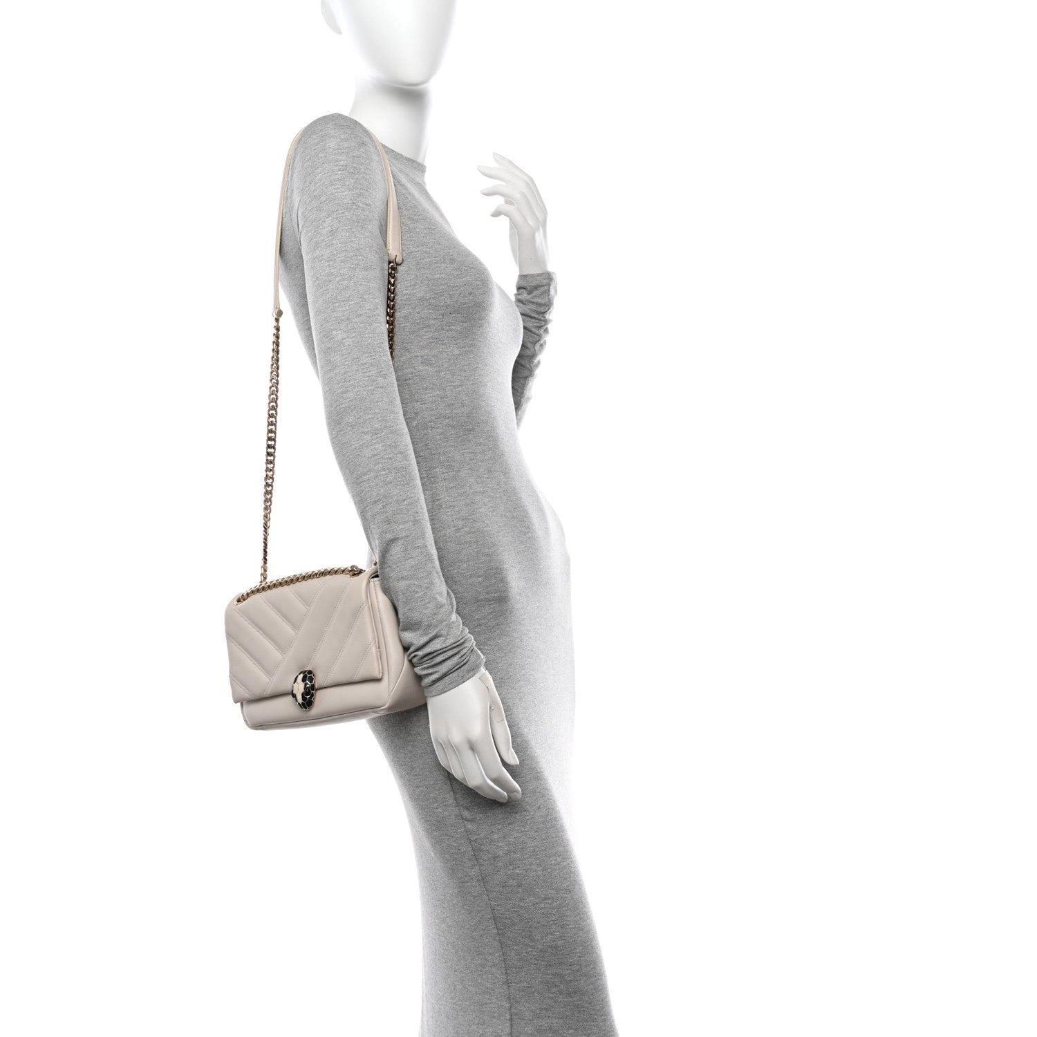 Bulgari Calfskin Matelasse Small Serpenti Cabochon Shoulder Bag White 2 of 11