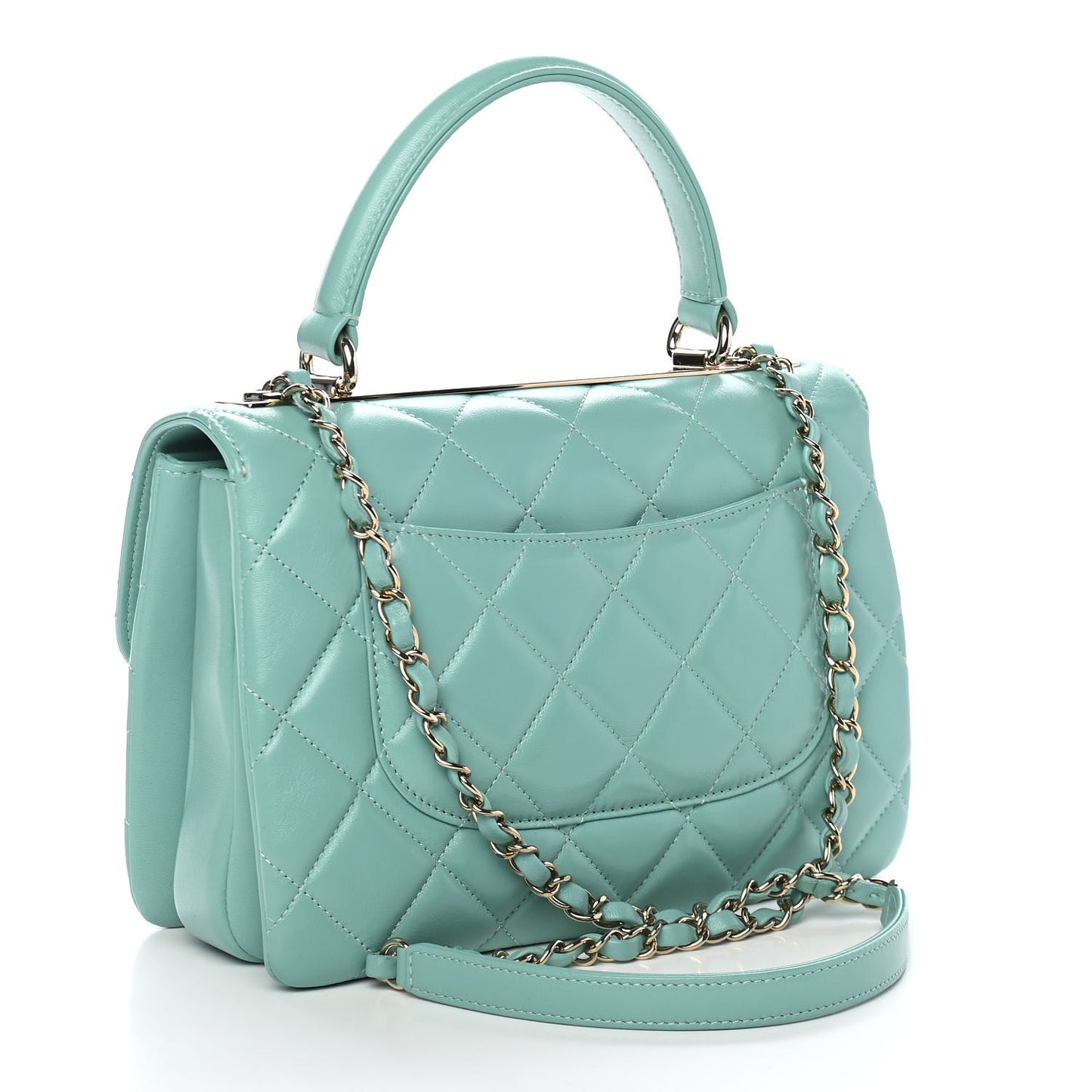 Lambskin Quilted Small Trendy CC Flap Dual Handle Bag Light Green