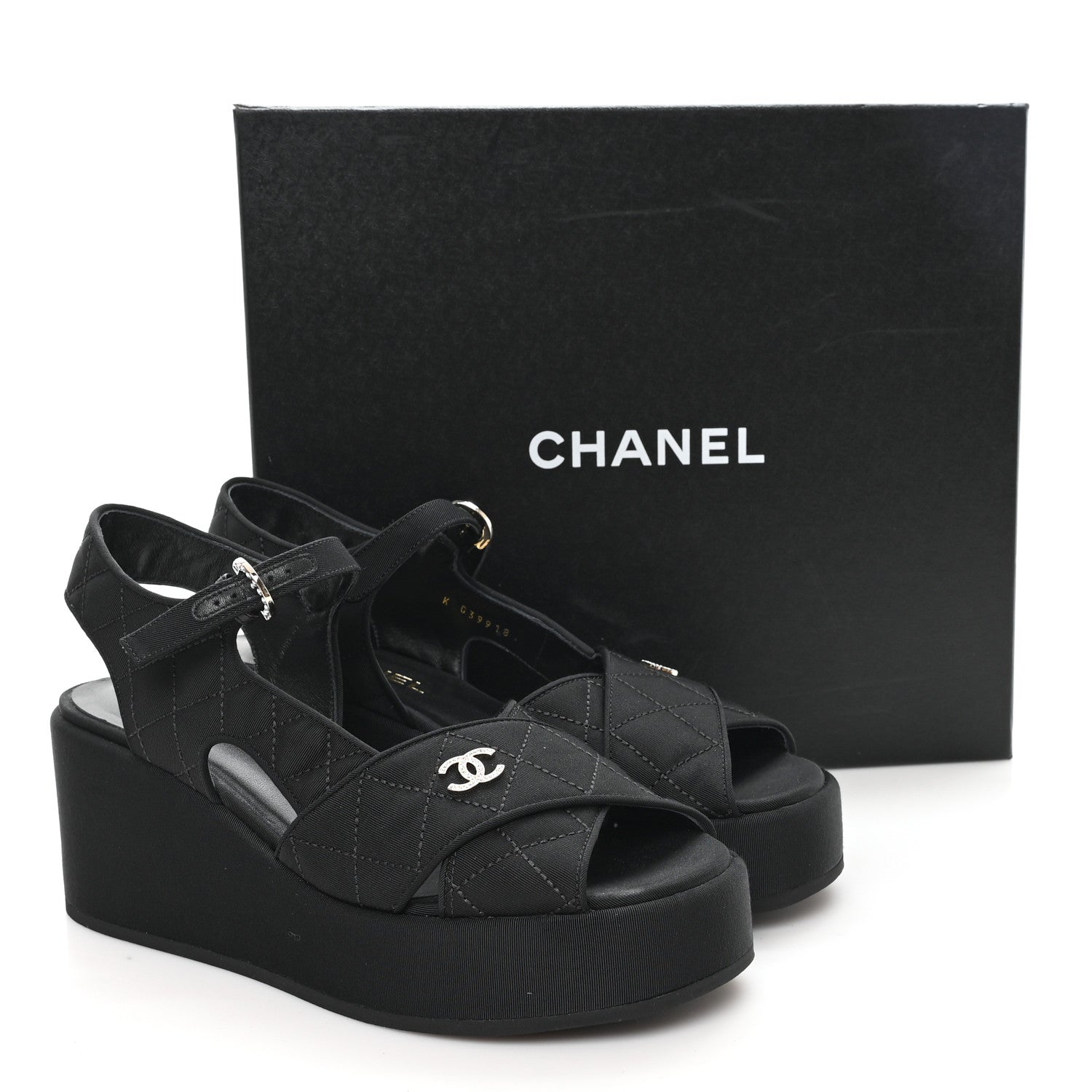 Chanel Grosgrain Quilted Crystal CC Platform Sandals 39.5 Black 10 of 10