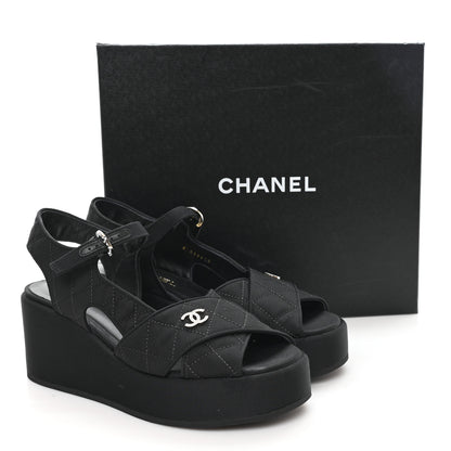 Chanel Grosgrain Quilted Crystal CC Platform Sandals 39.5 Black 10 of 10