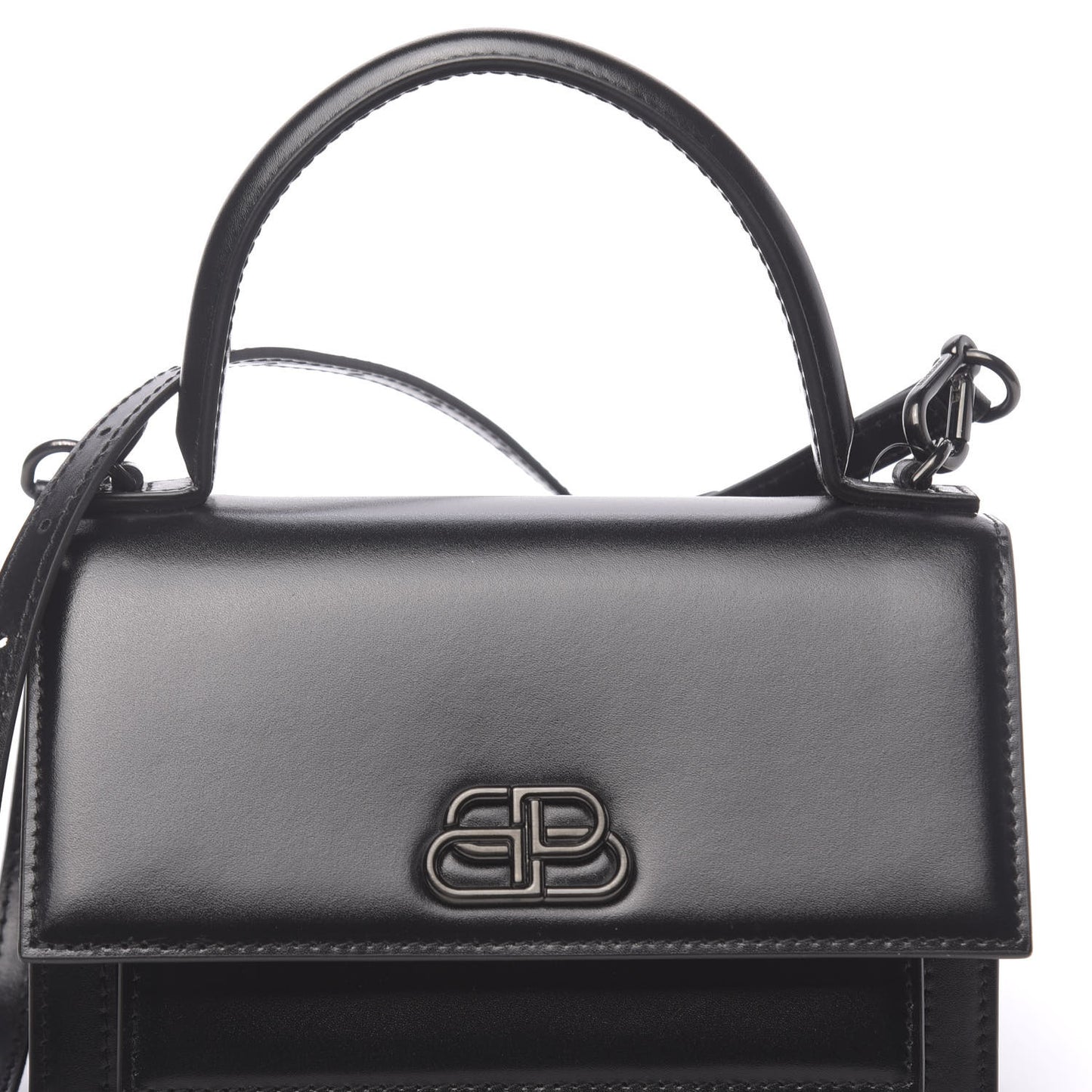 Box Calfskin Monochrome XS Sharp Top Handle Bag Black