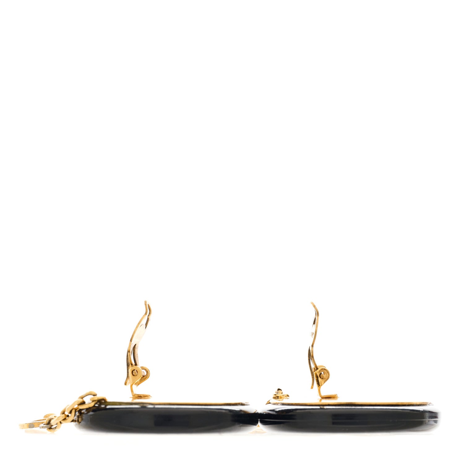 Chanel Resin Lock Key Drop Clip On Earrings Gold Black 4 of 6